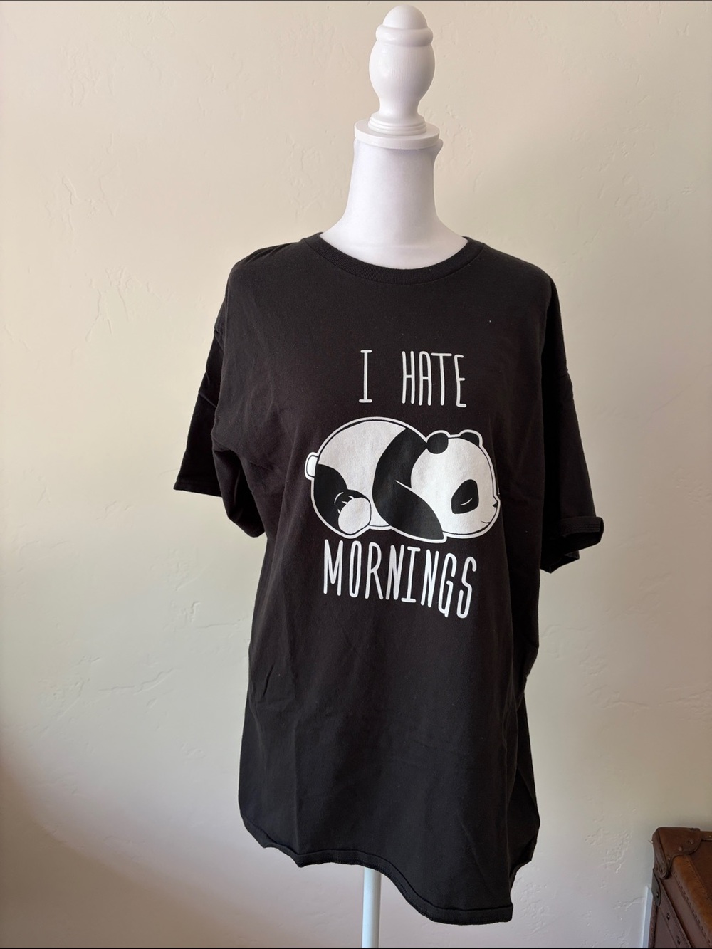 Delta Black Graphic Tee "I Hate Mornings" with Panda Print